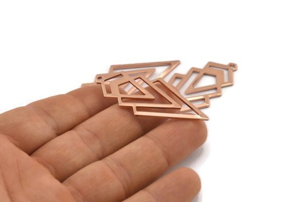Rose Gold Triangle Charm, 2 Rose Gold Plated Brass Diamond Charms With 1 Loop (49x22x1mm) M01160 For Sale - Image 3
