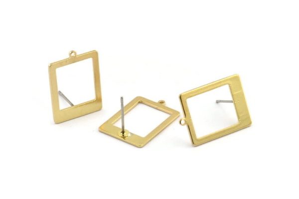 Brass Rectangle Earring, 8 Raw Brass Rectangle Stud Earrings With 1 Loop (20x14x0.80mm) D877 A1838 Supply - Image 3