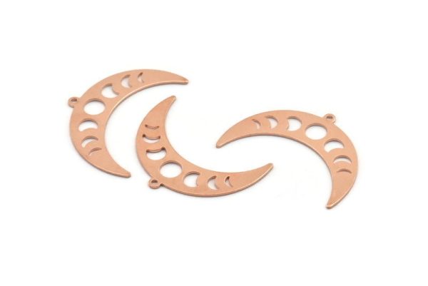 Coppe Moon Charm, 10 Raw Copper Moon Phases Charms With 1 Loop (36x12x0.80mm) M01468 Fashion - Image 2