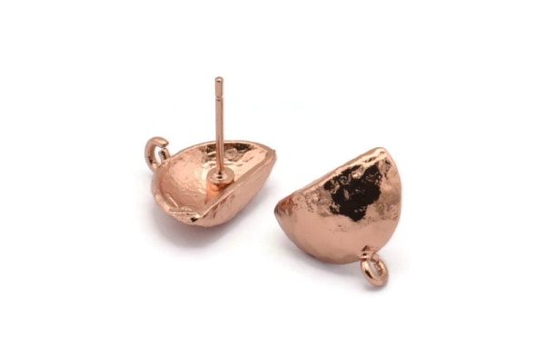 Rose Gold Earring Post, 4 Rose Gold Plated Brass Half Moon Earring Posts With 1 Loop (14x15mm) BS 2440 Online