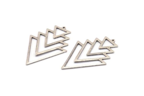 Silver Triangle Charm, 2 Antique Silver Plated Brass Tree Charms With 1 Loop (49x33x1mm) M01234 H1252 Hot on Sale - Image 2