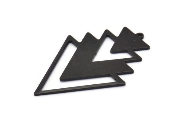 Black Triangle Charm, 2 Oxidized Black Brass Tree Charms With 1 Loop (49x33x1mm) M01227 H1285 Online now