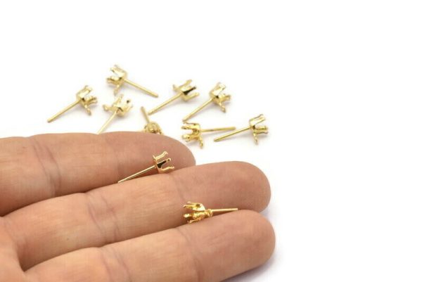 Gold Earring Post Stud, 24 Stainless Steel Earring Posts With Gold Plated Brass 4.5mm Pad And 1 Loop, Ear Studs E133 Supply - Image 3