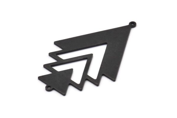 Black Triangle Charm, 2 Oxidized Black Brass Tree Charms With 2 Loops (51x33x1mm) M01221 H1320 For Cheap