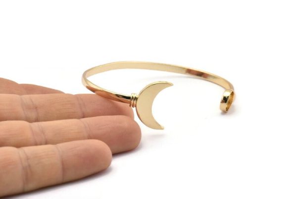 Gold Moon Cuff, Gold Plated Brass Moon And Planet Cuff Stone Setting With 1 Pad -  Pad Size 8mm N0981 Supply - Image 3