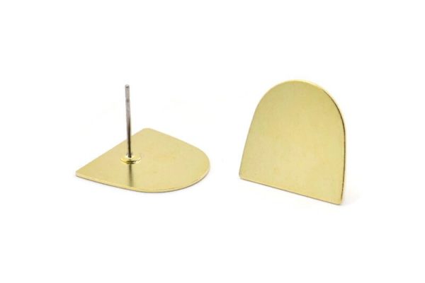 Stud Earring, 10 Raw Brass D Shaped Stud Earrings (16x17x0.50mm) M1041 A2291 Online