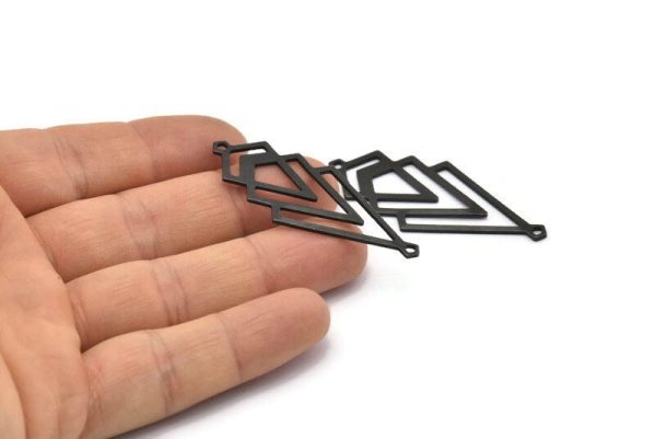 Black Triangle Charm, 4 Oxidized Black Brass Diamond Charms With 2 Loops (51x22x1mm) M01163 H1275 Discount - Image 3