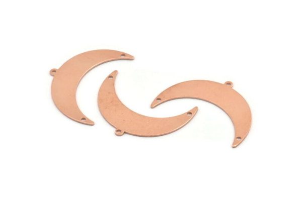 Copper Moon Charm, 10 Raw Copper Crescent Moon With 1 Loop And 2 Holes (36x12x0.80mm) M01474 Cheap - Image 2