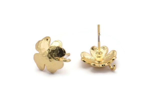 Gold Earring Post, 4 Gold Plated Brass Leaf Earring Posts With 1 Loop (14x12mm) BS 2438 Q1057 Cheap