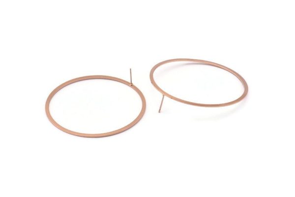 Rose Gold Circle Earring, 2 Rose Gold Plated Brass Circle Stud Earrings (60x2x1mm) D990 A1419 Q0285 Online now - Image 2