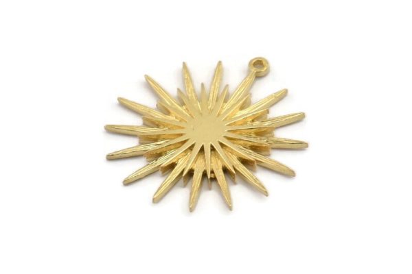 Brass Sun Charm, 2 Raw Brass, Brass Sun, Charm Pendant, Brass Pendant, Brass Charm With 1 Loop (32x30mm) N1518 Fashion