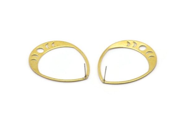 Brass Drop Earrings, 2 Raw Brass Moon Phases Stud Earrings (45x36x0.80mm) M1006 A2276 Discount - Image 2