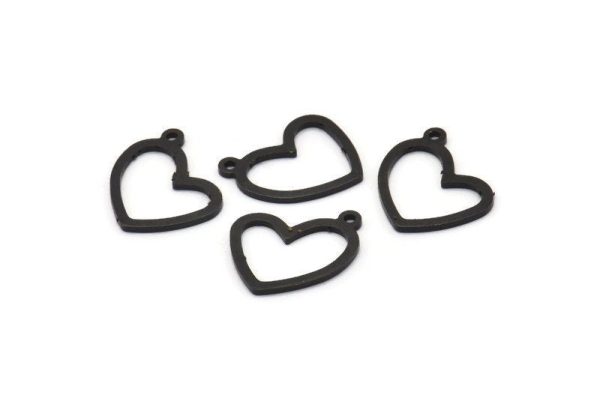 Black Heart Charm, 12 Oxidized Black Brass Heart Charms With 1 Loop (16x14x1mm) M950 Discount - Image 2