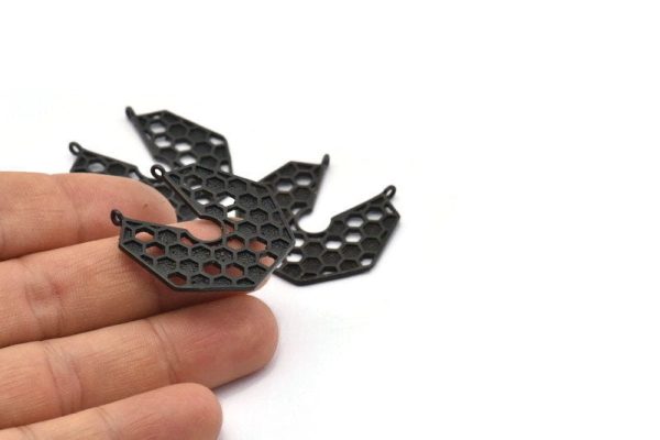 Black Honeycomb Charm, 2 Oxidized Black Brass Honeycomb Pendants With 2 Loops (31.5x32.5x1.3mm) BS 2052 H1684 For Cheap - Image 3