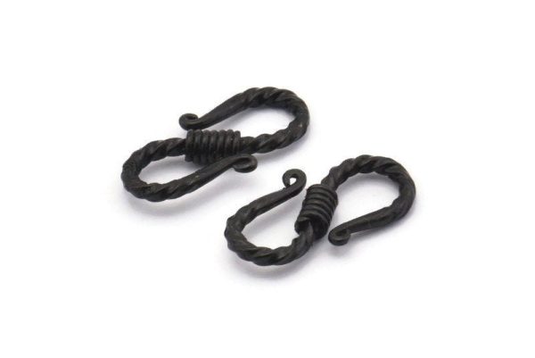 Black Textured Hooks, 5 Textured Oxidized Black Brass Hooks With 2 Loops (20x10x3mm) BS 2397 H1381 Cheap - Image 2