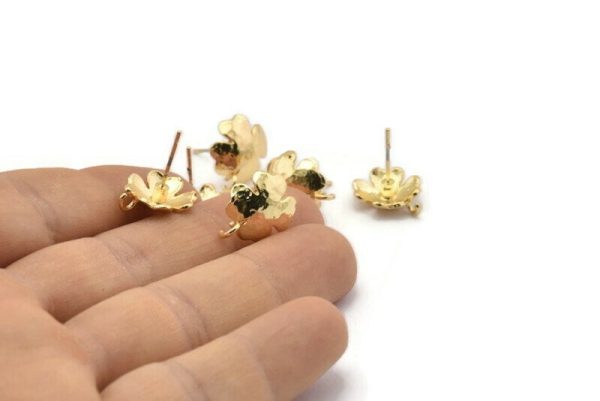 Gold Earring Post, 4 Gold Plated Brass Leaf Earring Posts With 1 Loop (14x12mm) BS 2438 Q1057 Cheap - Image 3