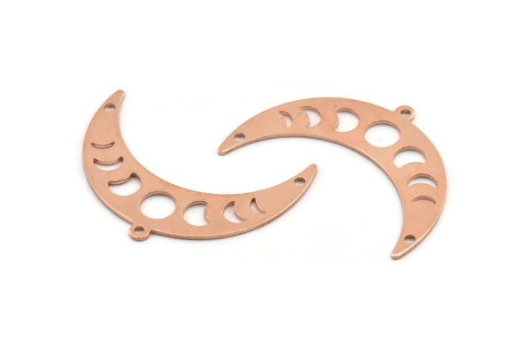 Coppe Moon Charm, 10 Raw Copper Moon Phases Charms With 1 Loop And 2 Holes (36x12x0.80mm) M01469 Online Hot Sale