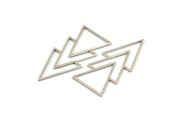 Silver Triangle Charm, 4 Silver Tone Brass Geometric Pendants (46x21x1mm) E034 H0522 Fashion - Image 2