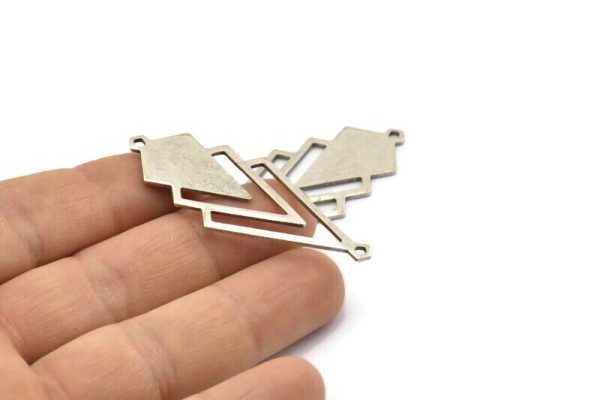 Silver Triangle Charm, 3 Antique Silver Plated Brass Diamond Charms With 2 Loops (51x22x1mm) M01149 For Discount - Image 3
