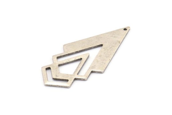 Silver Triangle Charm, 4 Antique Silver Plated Brass Diamond Charms With 1 Hole (46x22x1mm) M01171 For Sale