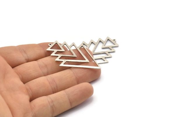 Silver Triangle Charm, 2 Antique Silver Plated Brass Tree Charms With 1 Loop (49x33x1mm) M01234 H1252 Hot on Sale - Image 4