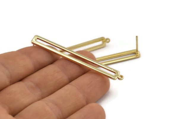 Gold Stick Earring, 2 Gold Plated Brass Stick Stud Earrings With 1 Loop (53x6x1.2mm) D1159 A1416 Q0709 Online - Image 2