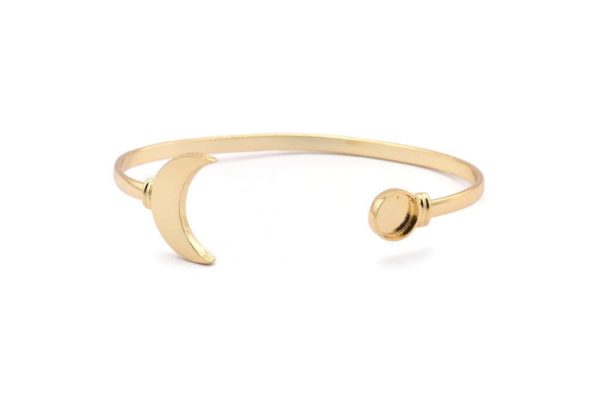 Gold Moon Cuff, Gold Plated Brass Moon And Planet Cuff Stone Setting With 1 Pad -  Pad Size 8mm N0981 Supply - Image 2