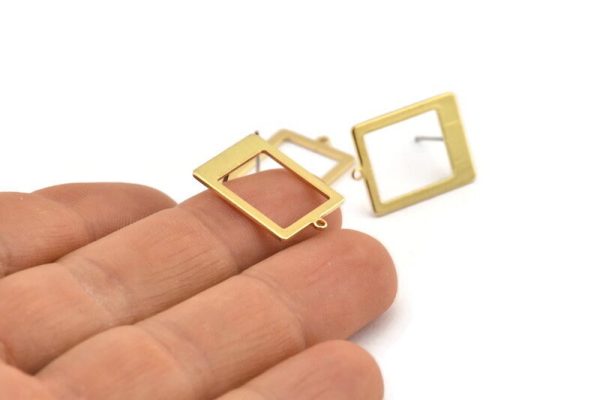 Brass Rectangle Earring, 8 Raw Brass Rectangle Stud Earrings With 1 Loop (20x14x0.80mm) D877 A1838 Supply - Image 4