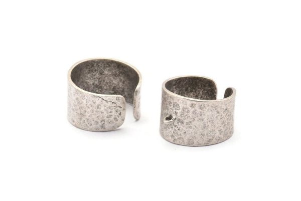 Silver Ring Settings, 1 Antique Silver Plated Brass Adjustable Hammered Ring Settings With 1 Loop (19mm) E264 H1236 Discount - Image 2