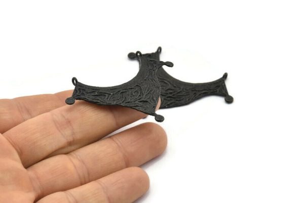 Black Ethnic Pendant, 2 Oxidized Black Brass Ethnic Pendants With 2 Loops (40x55x1mm) E201 Online Hot Sale - Image 4