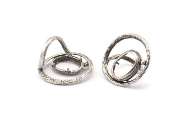 Adjustable Ring Settings, 1 Antique Silver Plated Brass Adjustable Ring Settings With 1 Pad BS 2003 H1234 Supply - Image 2