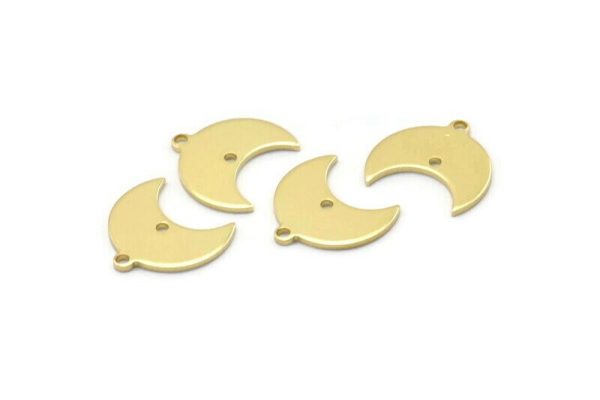Brass Moon Charm, 24 Raw Brass Crescent Moon Charms With 1 Loop And 1 Hole (15x9x1mm) M01831 on Sale
