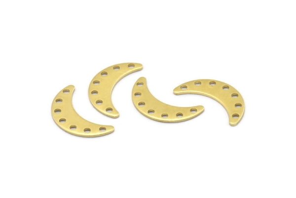 Brass Moon Charm, 24 Raw Brass Crescent Moon Charms With 7 Holes, Blanks (20x6x0.80mm) A2223 on Sale - Image 3