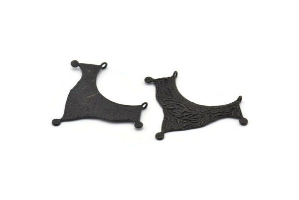 Black Ethnic Pendant, 2 Oxidized Black Brass Ethnic Pendants With 2 Loops (40x55x1mm) E201 Online Hot Sale - Image 3