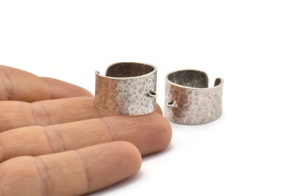 Silver Ring Settings, 1 Antique Silver Plated Brass Adjustable Hammered Ring Settings With 1 Loop (19mm) E264 H1236 Discount - Image 4